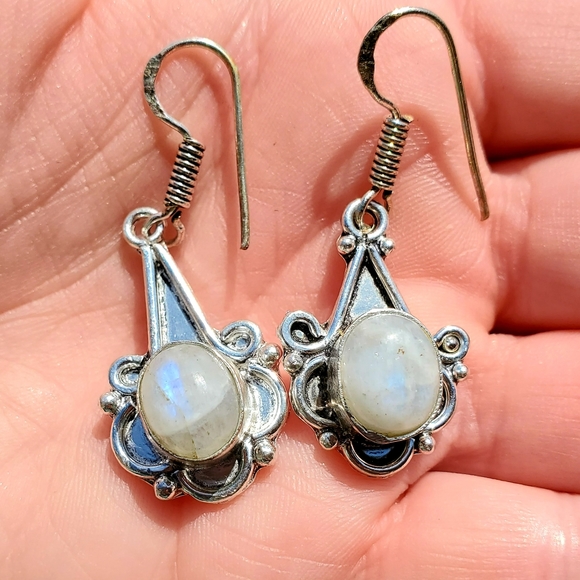 New Rainbow Moonstone Silver Earrings. - Picture 7 of 7